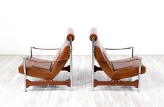  Steiner Mid Century French Modern Sculpted Walnut Leather Lounge Chairs by Steiner - 3076615