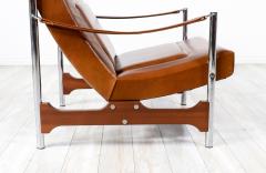  Steiner Mid Century French Modern Sculpted Walnut Leather Lounge Chairs by Steiner - 3076619
