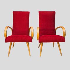  Stella Durera Pair of French 1950s Red upholstered armchairs by Stella Durera - 4150329