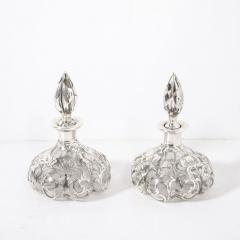  Steuben Glass Pair of Art Nouveau Fine Sterling Overlay Perfume Bottles signed Steuben - 4162117