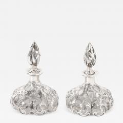  Steuben Glass Pair of Art Nouveau Fine Sterling Overlay Perfume Bottles signed Steuben - 4164726