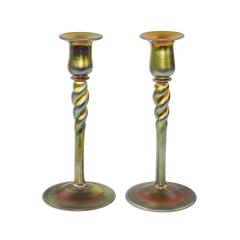  Steuben Glass Set of 2 Steuben Gold Aurene Glass Candlesticks - 4310809
