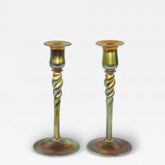  Steuben Glass Set of 2 Steuben Gold Aurene Glass Candlesticks - 4311327