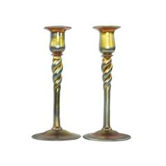  Steuben Glass Set of 2 Steuben Gold Aurene Glass Candlesticks - 4320765