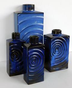  Steuler Set of 4 1960s Cari Zalloni for Steuler Keramik blue on black zyklon vases - 2405376