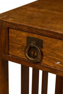  Stickley Bros Stickley Bros Mission Oak table desk with a drawer and side slat design - 4665439