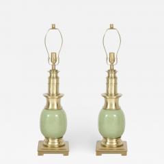  Stiffel Celadon Green Ceramic Brass Lamps - 800475