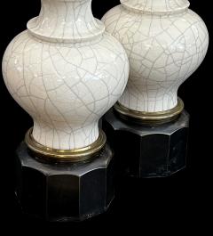  Stiffel Lamp Company Pair 1960s Stiffel Asian Inspired Ivory Crackle glaze Ginger Jar Lamps - 4485365
