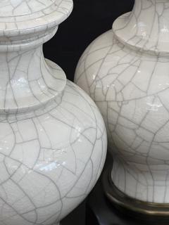  Stiffel Lamp Company Pair 1960s Stiffel Asian Inspired Ivory Crackle glaze Ginger Jar Lamps - 4485367