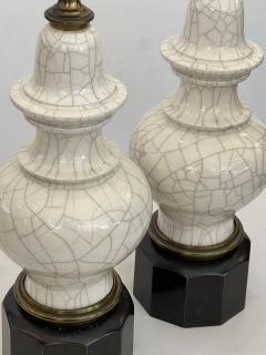  Stiffel Lamp Company Pair 1960s Stiffel Asian Inspired Ivory Crackle glaze Ginger Jar Lamps - 4485370