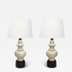  Stiffel Lamp Company Pair 1960s Stiffel Asian Inspired Ivory Crackle glaze Ginger Jar Lamps - 4485462