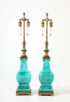  Stiffel Lamp Company Pair of 1960s Jade Green Ceramic Pagoda Lamps by Stiffel Lamp company - 4708463