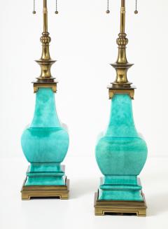  Stiffel Lamp Company Pair of 1960s Jade Green Ceramic Pagoda Lamps by Stiffel Lamp company - 4708466