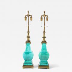  Stiffel Lamp Company Pair of 1960s Jade Green Ceramic Pagoda Lamps by Stiffel Lamp company - 4719559