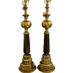  Stiffel Lamp Company Pair of Mid Century Modern Stiffel Brass Gold Black Table Lamps - 4406741