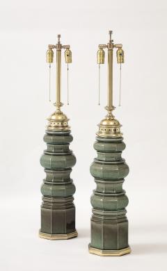  Stiffel Lamp Company Stiffel Jade Green Totem Lamps - 4381582