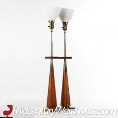  Stiffel Lamp Company Stiffel Mid Century Walnut and Brass Lamps Pair - 3319064