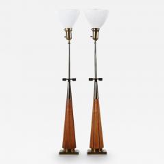  Stiffel Lamp Company Stiffel Mid Century Walnut and Brass Lamps Pair - 3323265