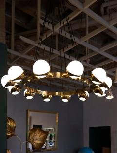  Stilnovo 1 of 2 Huge Stilnovo Style Brass and Murano Glass Chandelier - 1190860