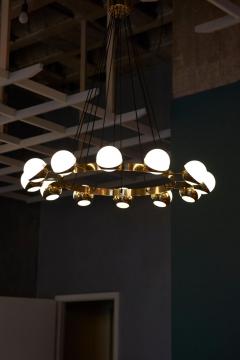  Stilnovo 1 of 2 Huge Stilnovo Style Brass and Murano Glass Chandelier - 1190864