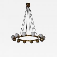  Stilnovo 1 of 2 Huge Stilnovo Style Brass and Murano Glass Chandelier - 1191276