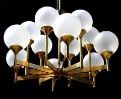  Stilnovo 12 Glass Globes Brass Chandelier 1960s 1970s - 1549026