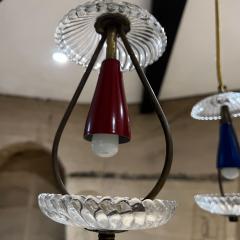  Stilnovo 1950s Italian Brass Art Glass Colorful Three Pendant Chandelier Lamp ITALY - 2745404