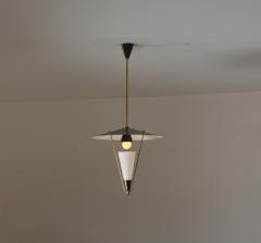  Stilnovo 1950s Italian Brass Black Enamel Pendant Lamp Attributed to Stilnovo - 4386692