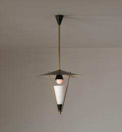  Stilnovo 1950s Italian Brass Black Enamel Pendant Lamp Attributed to Stilnovo - 4386693