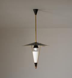  Stilnovo 1950s Italian Brass Black Enamel Pendant Lamp Attributed to Stilnovo - 4386694