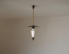 Stilnovo 1950s Italian Brass Black Enamel Pendant Lamp Attributed to Stilnovo - 4386697