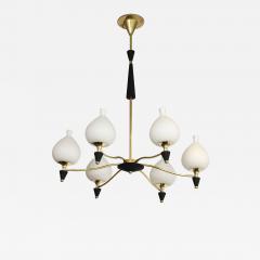  Stilnovo 1950s Modernist Italian Brass Chandelier In the Style Of Stilnovo - 3935630