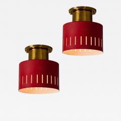  Stilnovo 1950s Perforated Red and Brass Ceiling Lamp for Stilnovo - 4105778