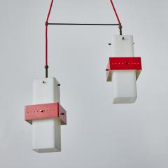  Stilnovo 1950s Stilnovo Red Metal Opaline Glass Suspension Lamp - 3099863