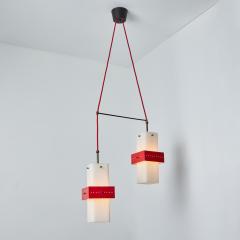  Stilnovo 1950s Stilnovo Red Metal Opaline Glass Suspension Lamp - 3099864