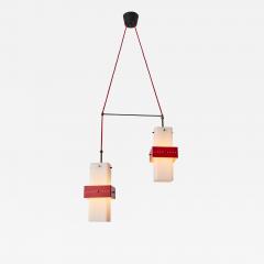  Stilnovo 1950s Stilnovo Red Metal Opaline Glass Suspension Lamp - 3101049