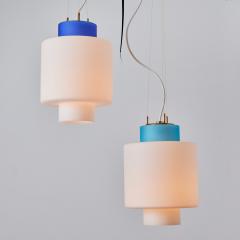  Stilnovo 1950s Stilnovo Two Pendant Blue and White Opaline Glass Suspension Lamp - 3162875