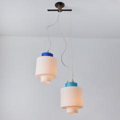  Stilnovo 1950s Stilnovo Two Pendant Blue and White Opaline Glass Suspension Lamp - 3162876