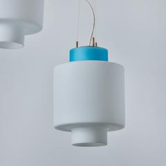  Stilnovo 1950s Stilnovo Two Pendant Blue and White Opaline Glass Suspension Lamp - 3162880