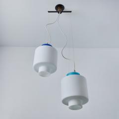  Stilnovo 1950s Stilnovo Two Pendant Blue and White Opaline Glass Suspension Lamp - 3162882
