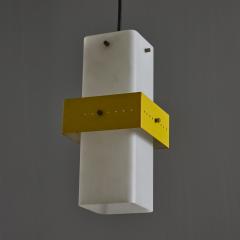  Stilnovo 1950s Stilnovo Yellow Painted Metal Opaline Glass Suspension Lamp - 3829669