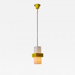  Stilnovo 1950s Stilnovo Yellow Painted Metal Opaline Glass Suspension Lamp - 3832777