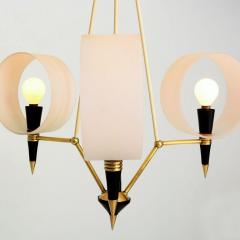  Stilnovo 1950s Stunning Three Arm Italian Chandelier Opaline Glass Style Stilnovo Italy - 2739623