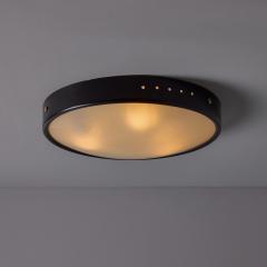  Stilnovo 1960s Stilnovo Perforated Black Metal Opaline Glass Flush Mount - 4153284