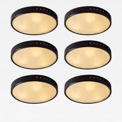  Stilnovo 1960s Stilnovo Perforated Black Metal Opaline Glass Flush Mount - 4153648