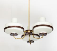  Stilnovo 1960s Stilnovo Style Walnut And Brass Italian Chandelier - 4651394