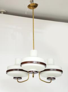  Stilnovo 1960s Stilnovo Style Walnut And Brass Italian Chandelier - 4651398