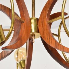  Stilnovo Alluring 5 Ring Sculptural Chandelier Brass Mahogany Mexico City 1960s - 2112158