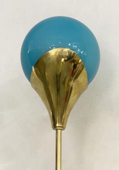  Stilnovo Contemporary Italian Pair of Two Globe Turquoise Murano Glass Brass Sconces - 2522959