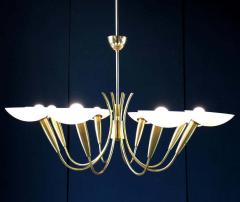  Stilnovo Elegant Brass and Art Glass Chandelier Italy 1950s - 1548789